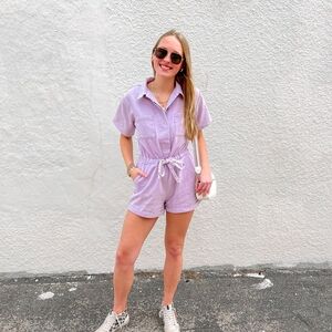 She + Sky "Nova Romper" Lavender Denim - Acid Wash Utility Romper - Size Small